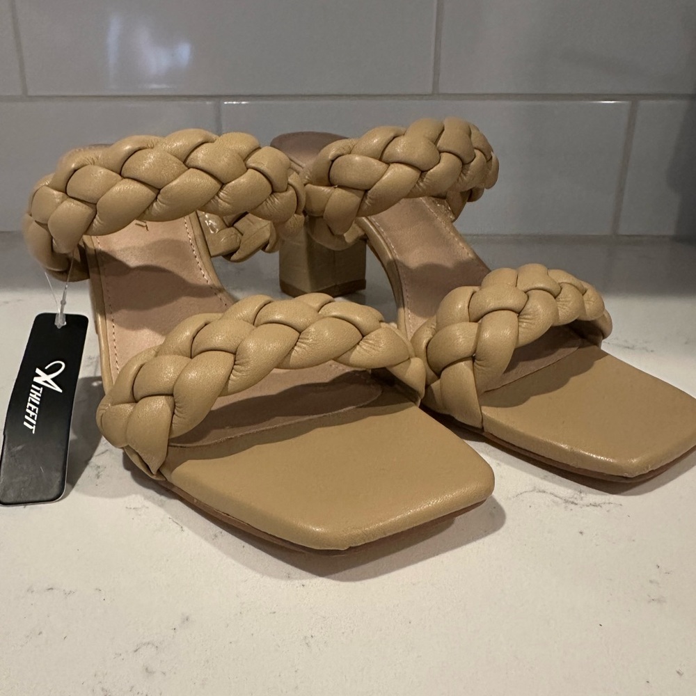 Women's Tan Braided Heeled Sandals